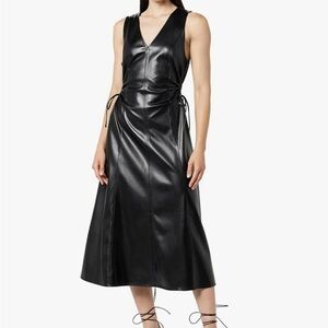 Black V-Neck Midi Dress vegan leather